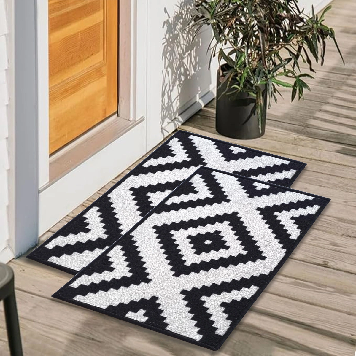 Pattern Anti-Slip Multipurpose Floor Mat Set 40x60CM, Black Jacquard-F-PAT-JCD-9-2D1