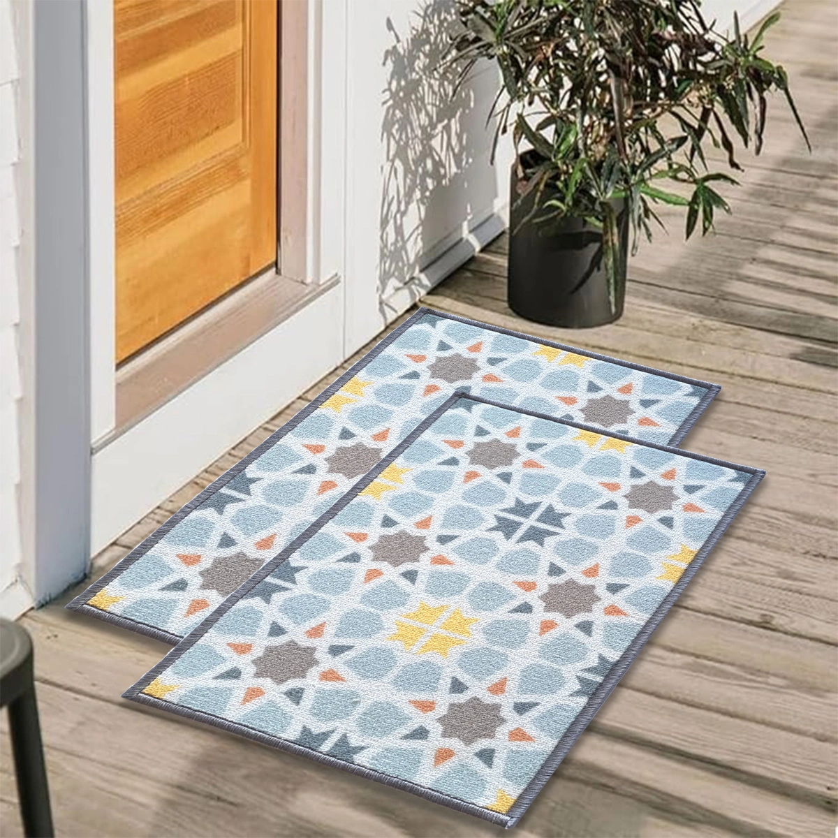 Tiles Anti-Slip Multipurpose Floor Mat Set 40x60CM, Blue Star-F-TIL-ST-35-2D1