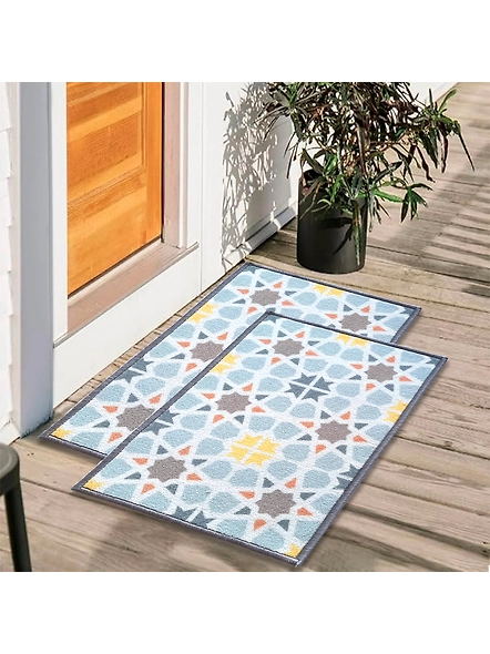 Tiles Anti-Slip Multipurpose Floor Mat Set 40x60CM, Blue Star