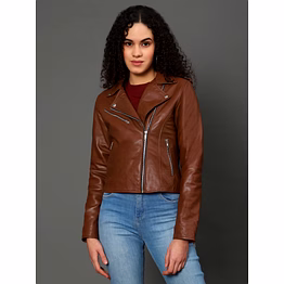 women's biker jacket brown