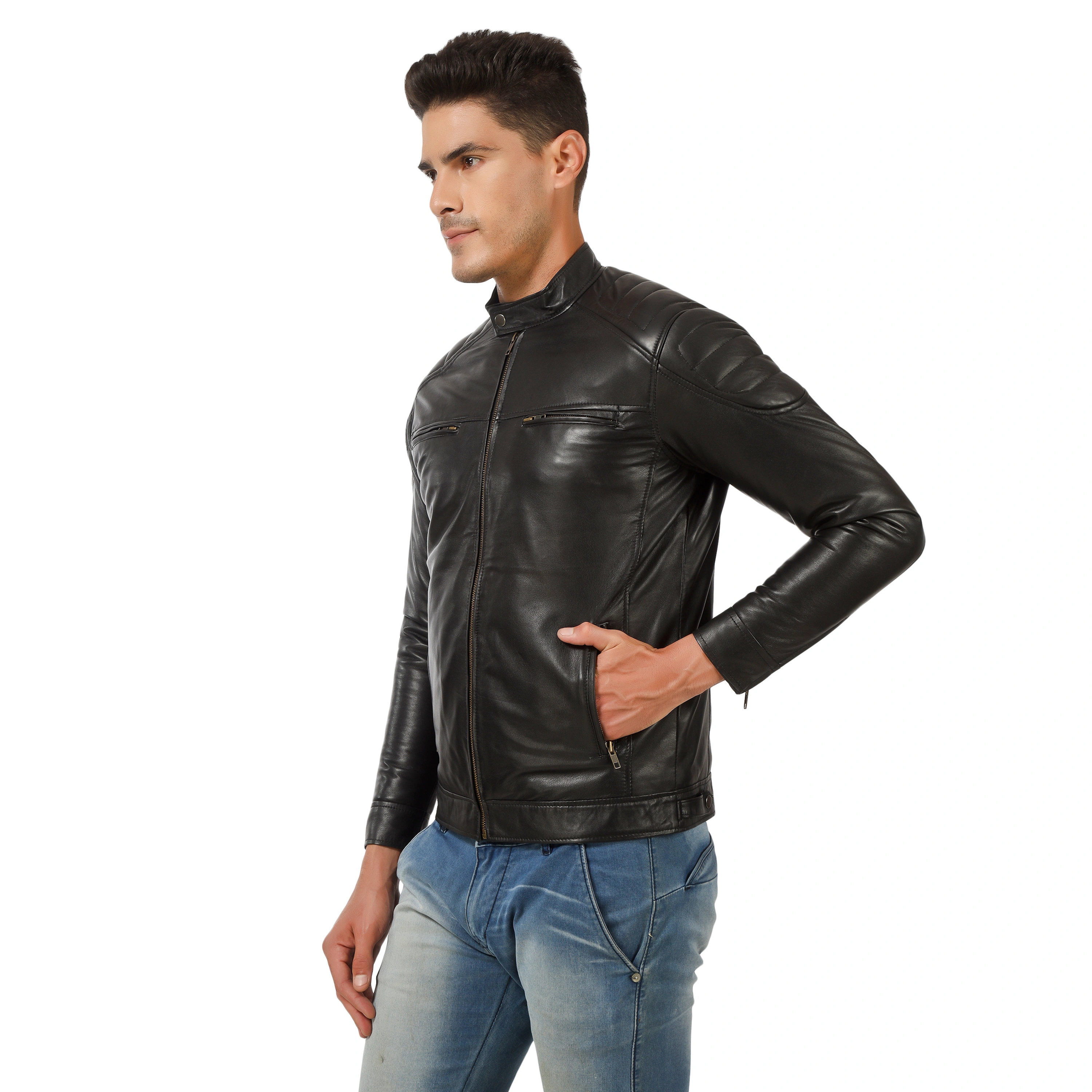 CHARMSHILP - | Men's Racer Genuine Leather Jacket for Men-S-2