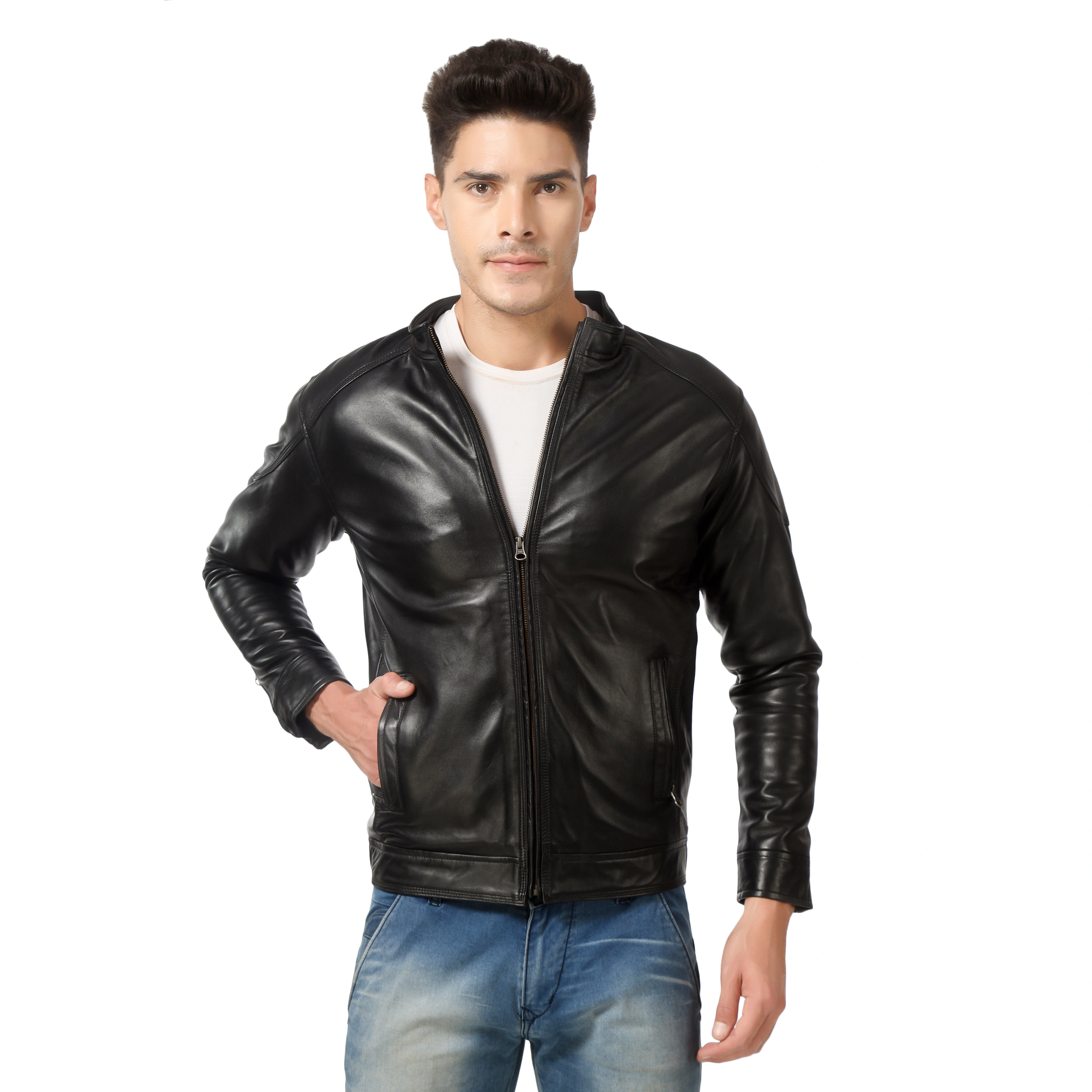 CHARMSHILP - Crosstown Bomber Lambskin Leather Jacket-11549202