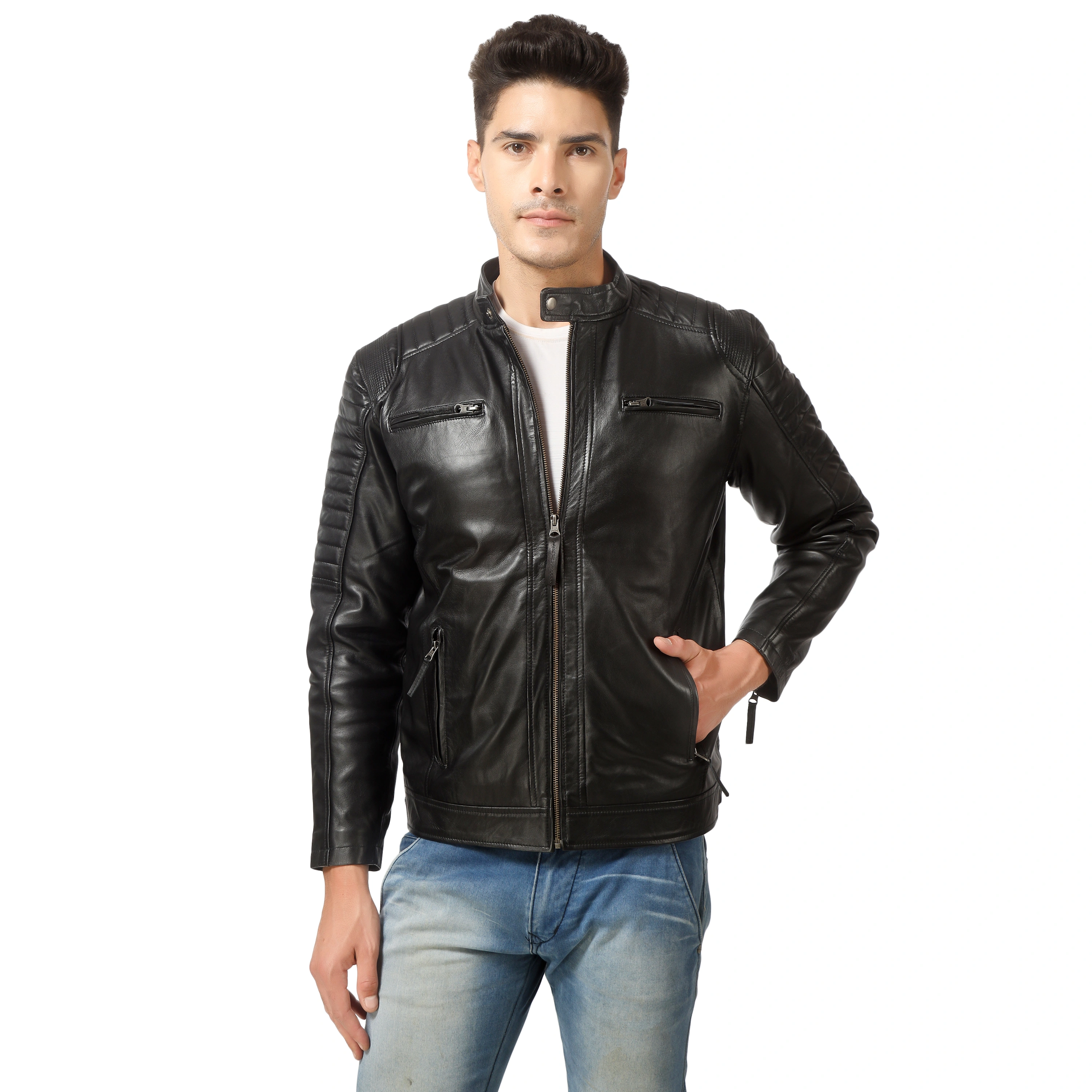 CHARMSHILP🏇🏇 - | Men's Shoulder padded Leather Jacket-M-5