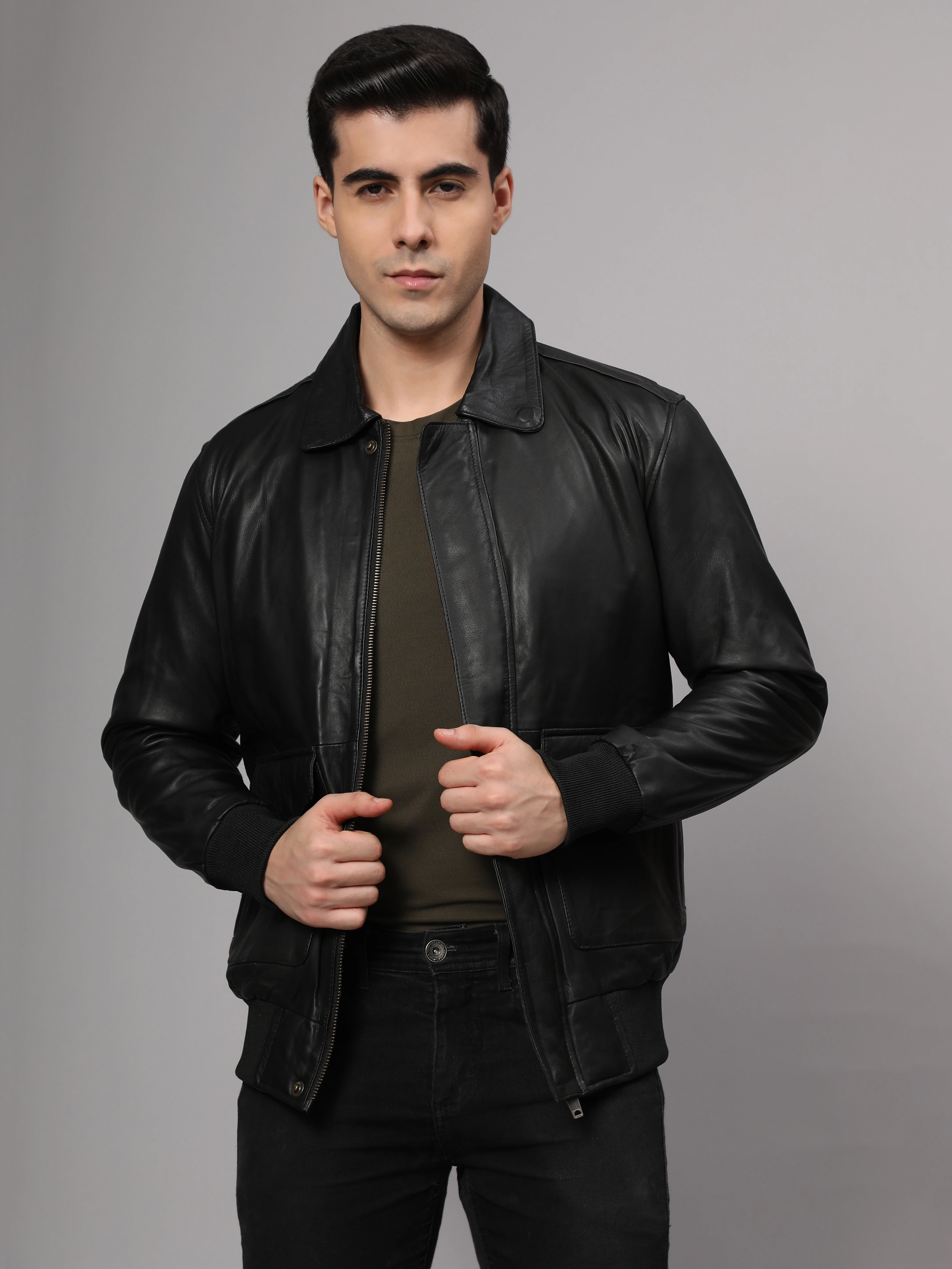 Theory Varsity Jacket In Leather Genuine Leather -| CHARMSHILP-M-Black-5