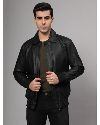 Theory Varsity Jacket In Leather Genuine Leather -| CHARMSHILP-M-Black-5