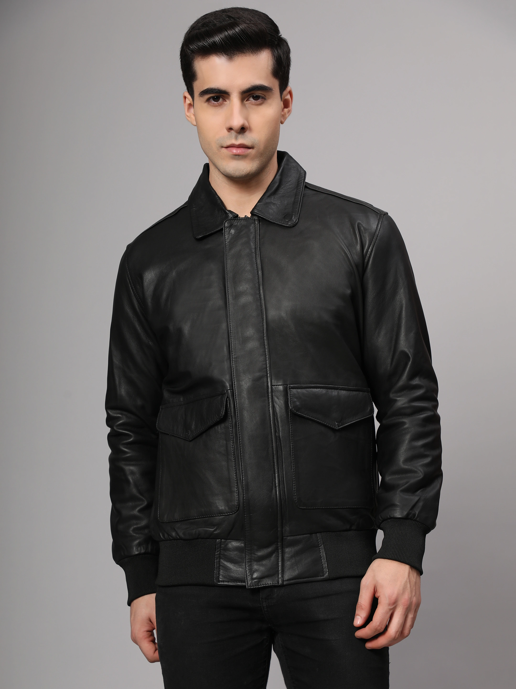 Theory Varsity Jacket In Leather Genuine Leather -| CHARMSHILP-M-Black-1