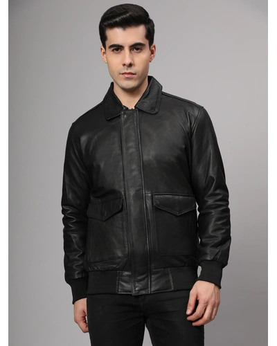 Theory Varsity Jacket In Leather Genuine Leather -| CHARMSHILP-XXL-Black-4