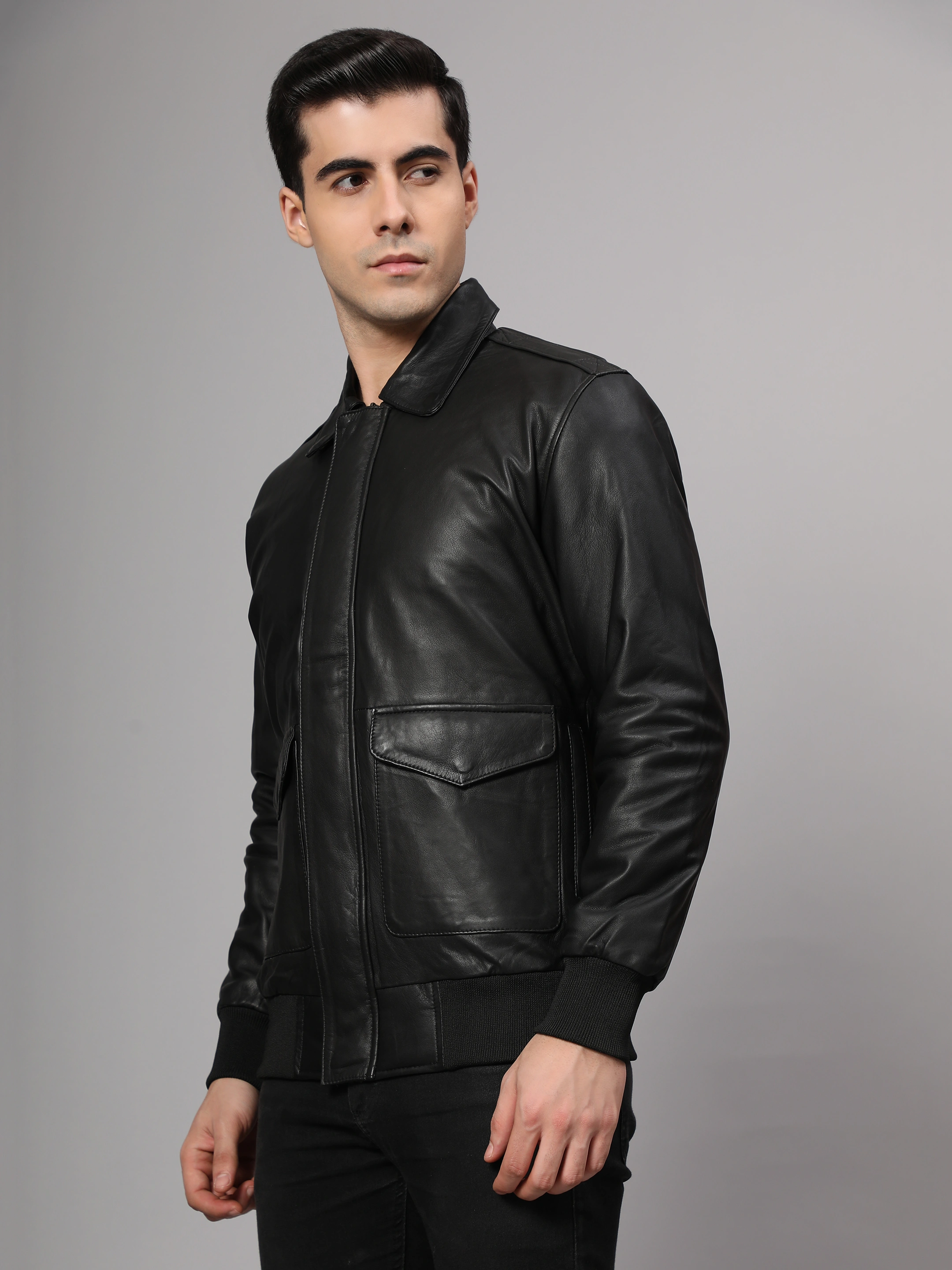 Theory Varsity Jacket In Leather Genuine Leather -| CHARMSHILP-M-Black-3