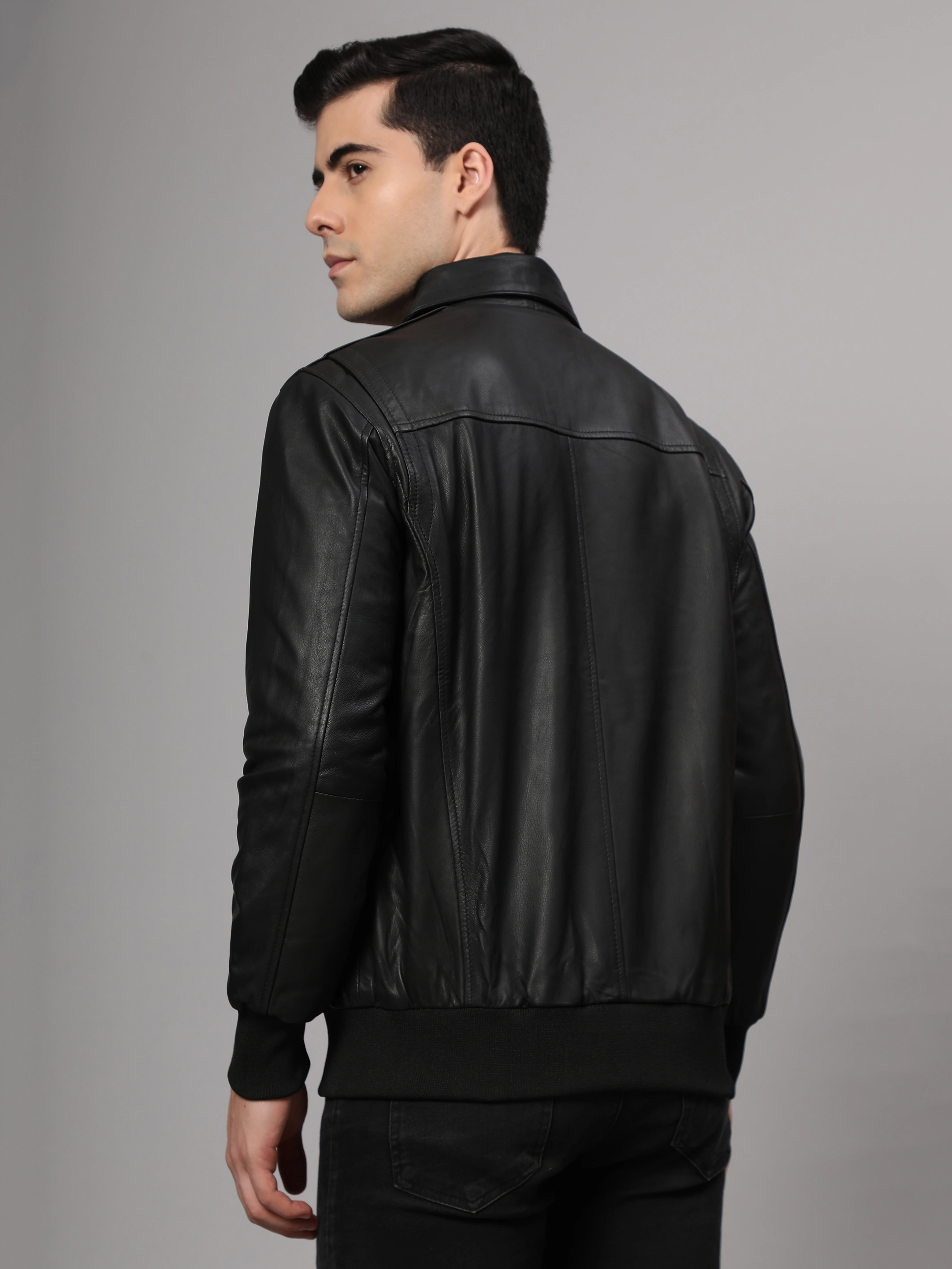 Theory Varsity Jacket In Leather Genuine Leather -| CHARMSHILP-M-Black-2