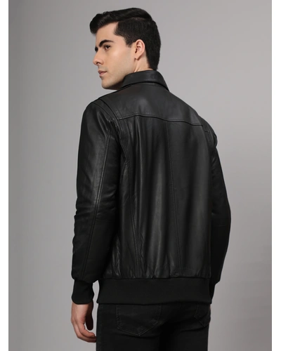 Theory Varsity Jacket In Leather Genuine Leather -| CHARMSHILP-S-Black-1