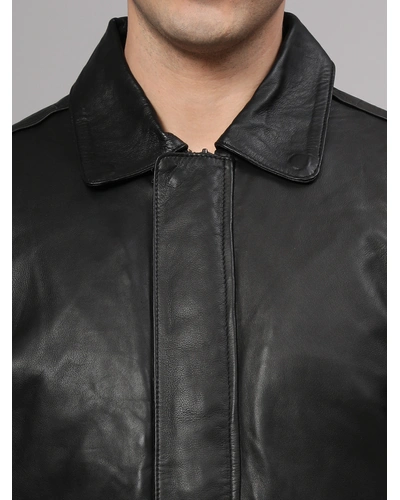 Theory Varsity Jacket In Leather Genuine Leather -| CHARMSHILP-L-Black-5