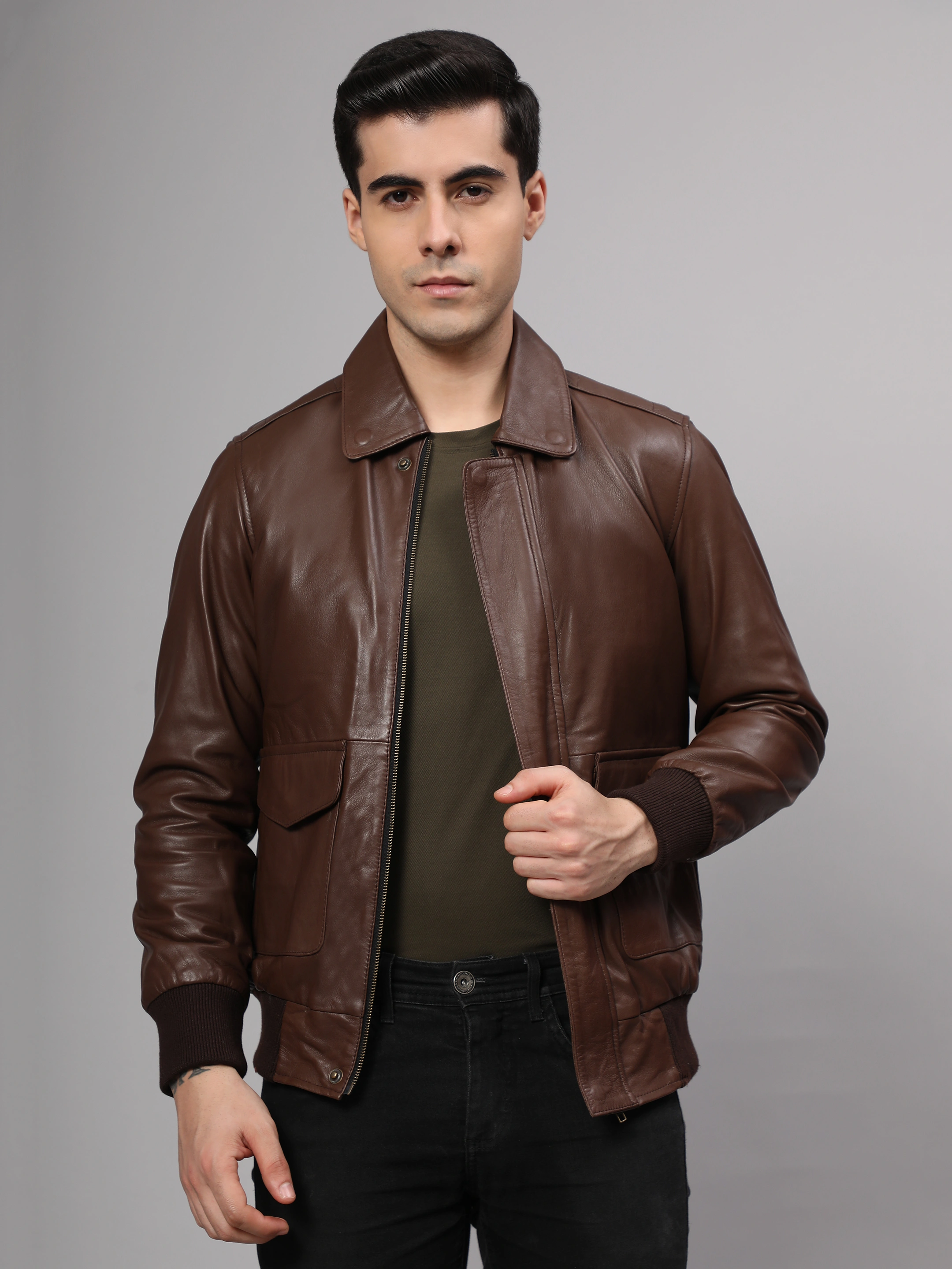 Theory Varsity Jacket In Leather Genuine Leather -| CHARMSHILP-M-Brown-5
