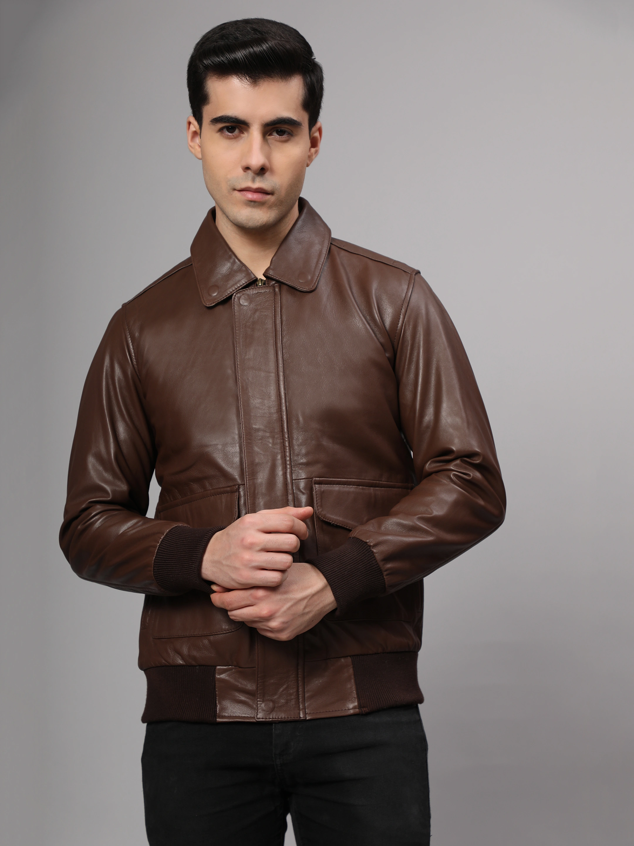 Theory Varsity Jacket In Leather Genuine Leather -| CHARMSHILP-S-Brown-5