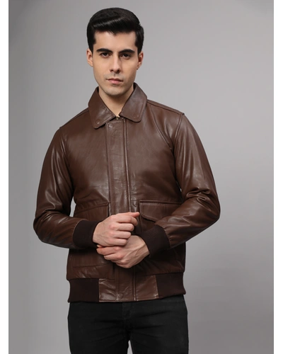 Theory Varsity Jacket In Leather Genuine Leather -| CHARMSHILP-S-Brown-5