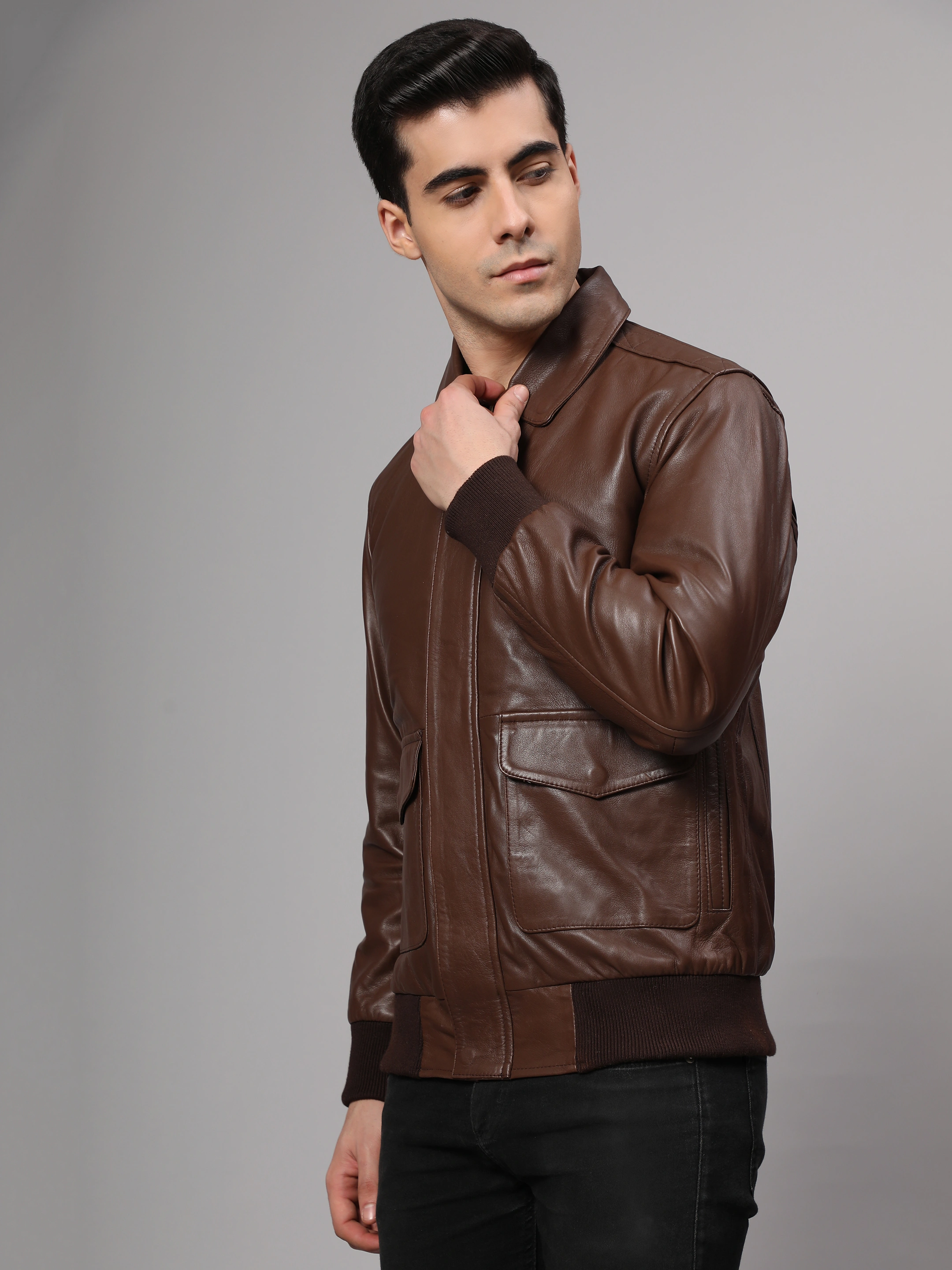 Theory Varsity Jacket In Leather Genuine Leather -| CHARMSHILP-S-Brown-2