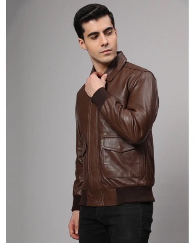Theory Varsity Jacket In Leather Genuine Leather -| CHARMSHILP-XXL-Brown-1