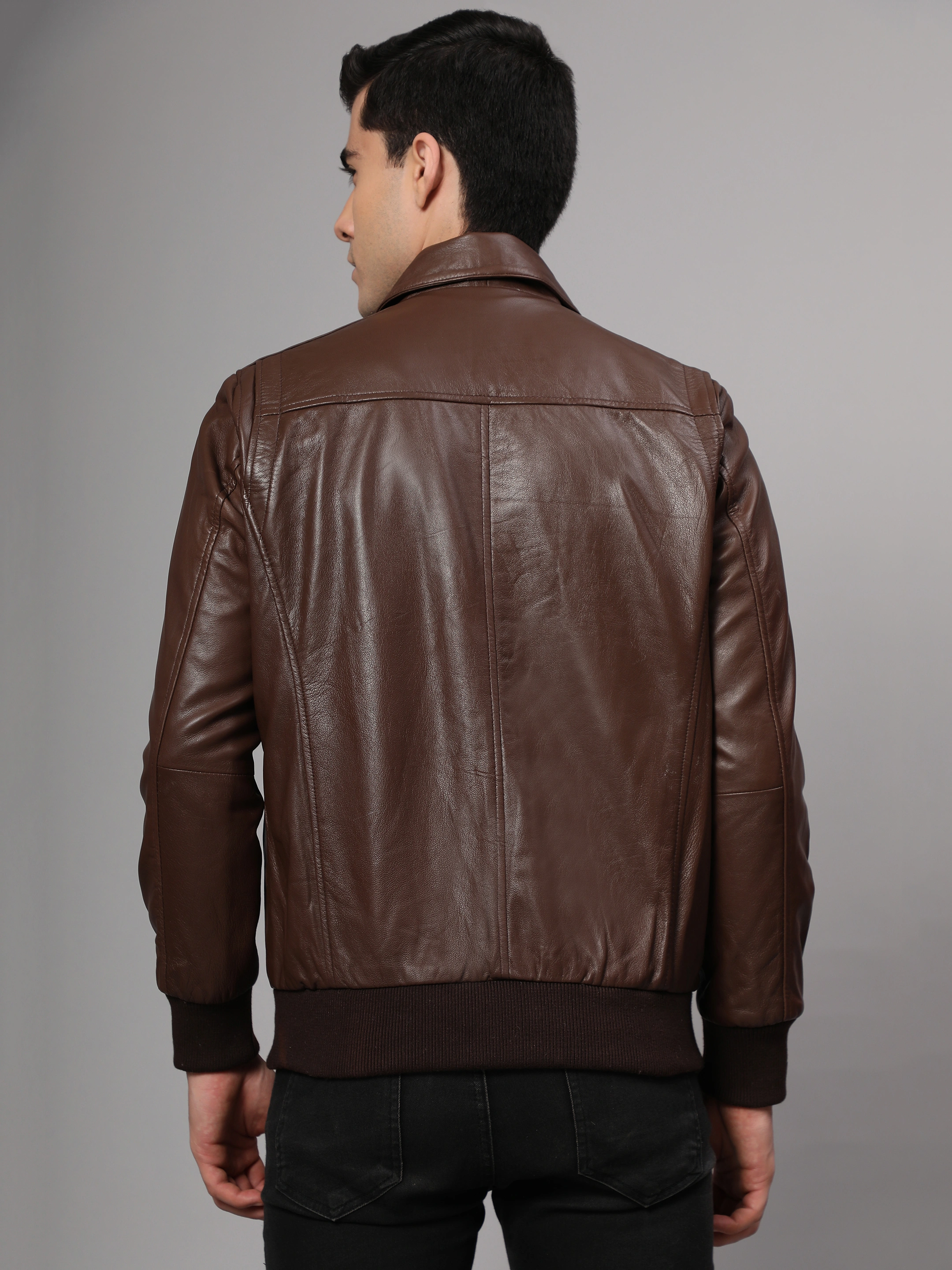 Theory Varsity Jacket In Leather Genuine Leather -| CHARMSHILP-S-Brown-1