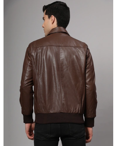 Theory Varsity Jacket In Leather Genuine Leather -| CHARMSHILP-S-Brown-1