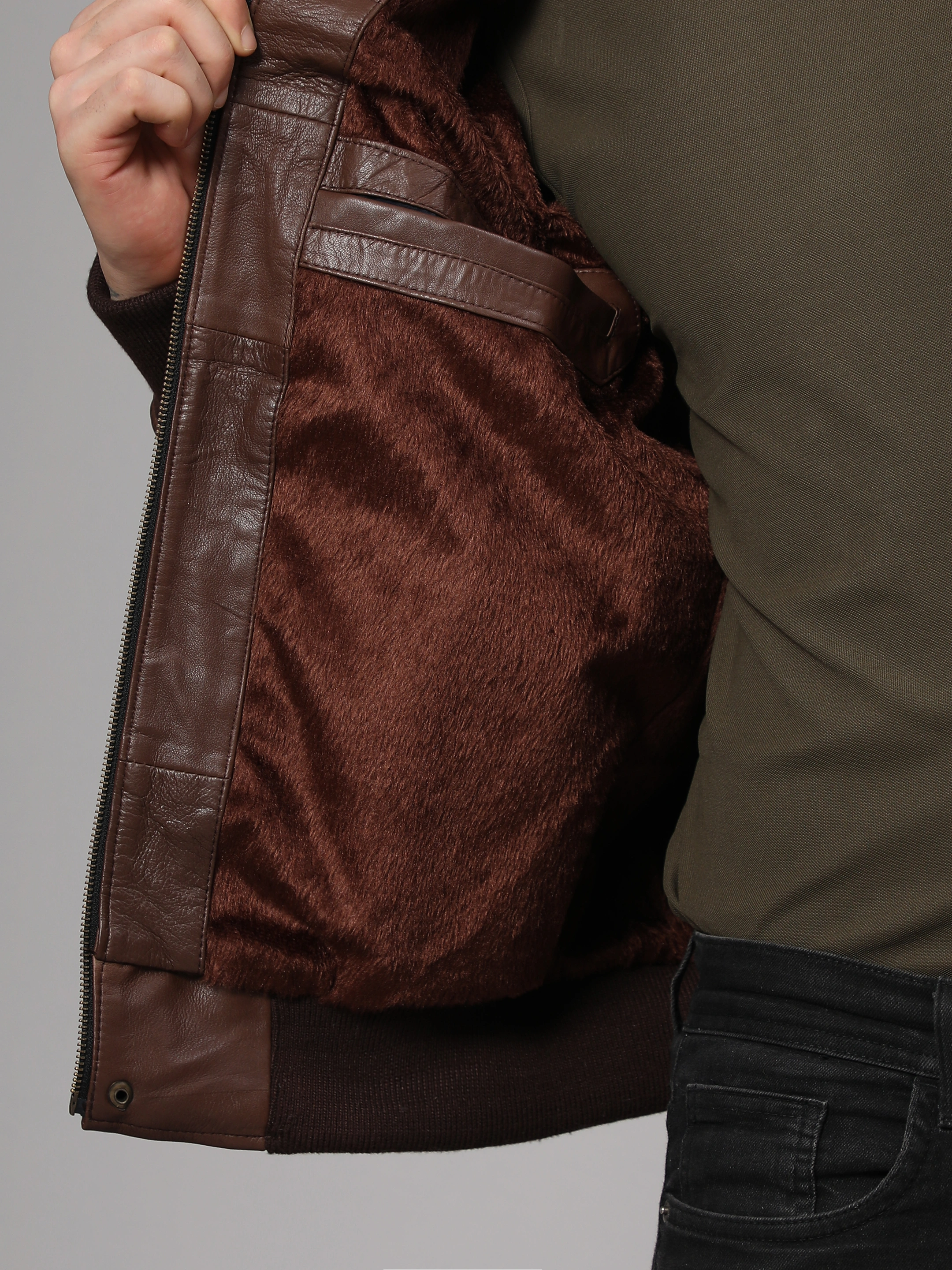 Theory Varsity Jacket In Leather Genuine Leather -| CHARMSHILP-S-Brown-3