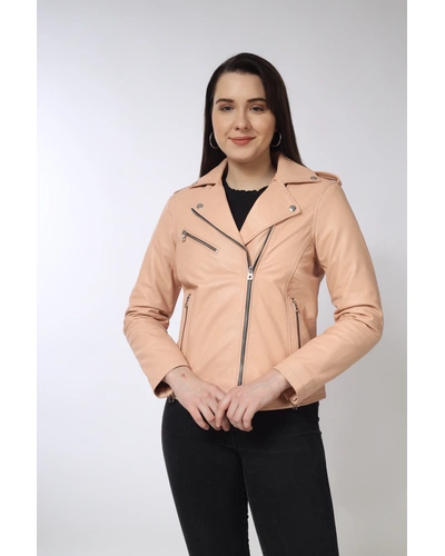Biker in Pink color | Genuine Leather Jackets for women's-L-1