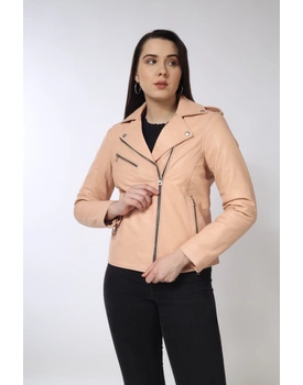 Biker in Pink color | Genuine Leather Jackets for women's