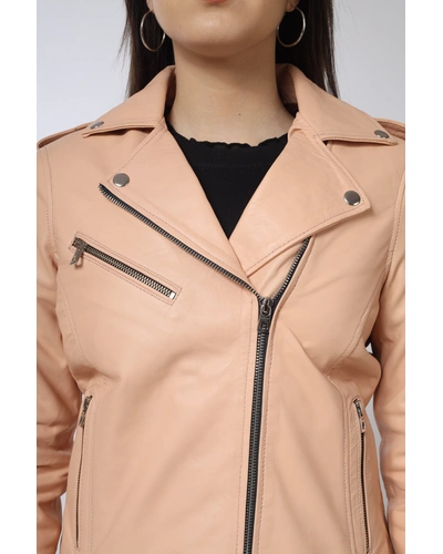 Biker in Pink color | Genuine Leather Jackets for women's-L-3