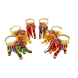 Elephant T Light Holder Candle Stand Set of 6 Code 1178