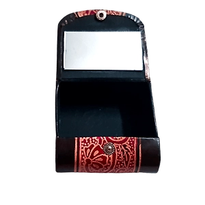 Pure Leather Lipstick Case box holder with Mirror for 3 Lipsticks