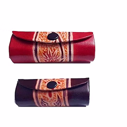 indian handcrafted pure leather designer lipstick cases with mirror set of 2 code 1146