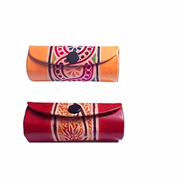 indian handcrafted pure leather designer lipstick cases with mirror set of 2 code 1145