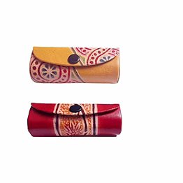 indian handcrafted pure leather designer lipstick cases with mirror set of 2 code 1142
