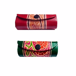 indian handcrafted pure leather designer lipstick cases with mirror set of 2 code 1141
