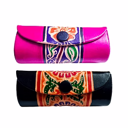 indian handcrafted pure leather designer lipstick cases with mirror set of 2 code 1140