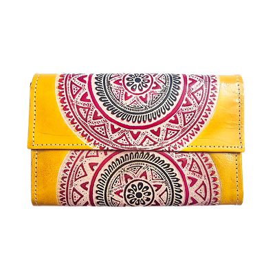 indian hand tooled genuine leather shantiniketan clutch bag purse for girls and women code 1113