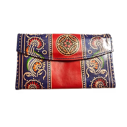 indian hand tooled genuine leather shantiniketan clutch bag purse for girls and women code 1111