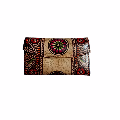 indian hand tooled genuine leather shantiniketan clutch bag purse for girls and women code 1103