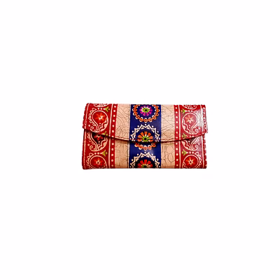 indian hand tooled genuine leather shantiniketan clutch bag purse for girls and women code 1102