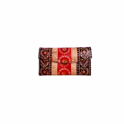 indian hand tooled genuine leather shantiniketan clutch bag purse for girls and women code 1101