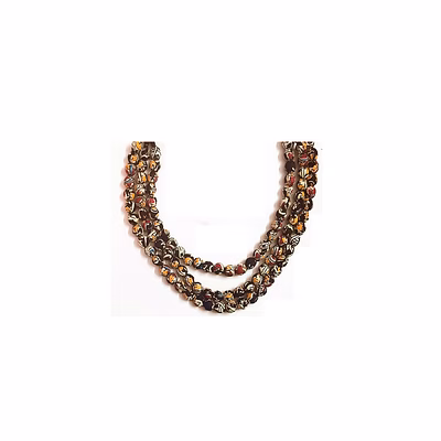 handcrafted handmade long fabric 3 layered kalamkari necklace code 1094
