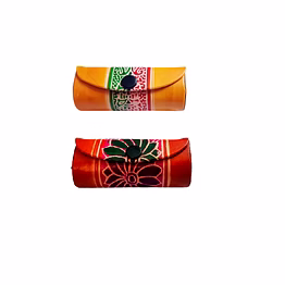 indian handcrafted pure leather designer lipstick cases with mirror set of 2 code 1092