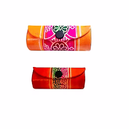 indian handcrafted pure leather designer lipstick cases with mirror set of 2 code 1091