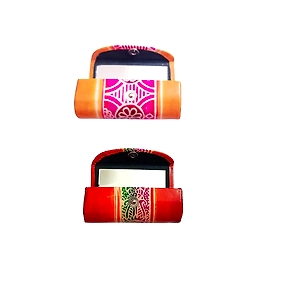 Indian Handcrafted Pure Leather Designer Lipstick Cases with Mirror Set of 2