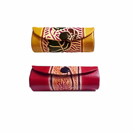 indian handcrafted pure leather designer lipstick cases with mirror set of 2 code 1085
