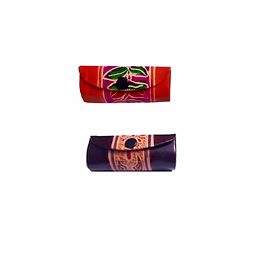 indian handcrafted pure leather designer lipstick cases with mirror set of 2 code 1083