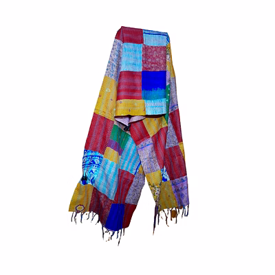 pure silk multi color kantha stitch hand embroidery work patchwork dupatta stole for girls and women code 1169