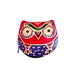 colorful owl design genuine shantiniketan leather small coin purse code 1072