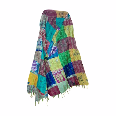 pure silk multi color kantha stitch hand embroidery work patchwork dupatta stole shawl for girls and women code 1077