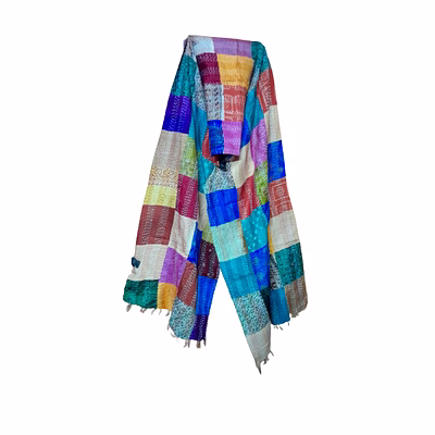 pure silk multi color kantha stitch hand embroidery work patchwork dupatta stole shawl for girls and women code 1080