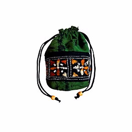 cotton batik kantha stitch work potli bag green code 1057