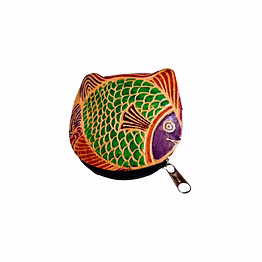 colorful fish design genuine shantiniketan leather small coin purse code 1075